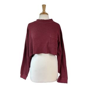 Red knitted crop top, vintage christmas sweater, y2k cropped turtleneck crewneck
